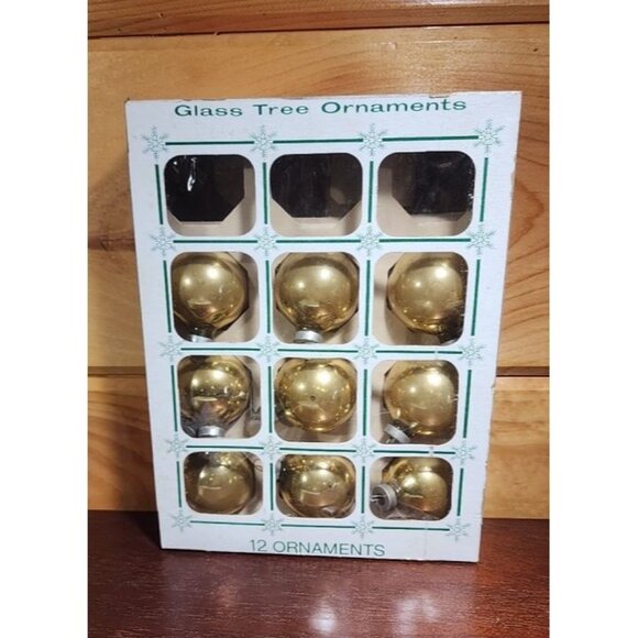 ESSEX FRANKE COMPANY GLASS GOLD BALL CHRISTMAS ORNAMENTS 2” DIAMETER Box Of 9 - Picture 8 of 8